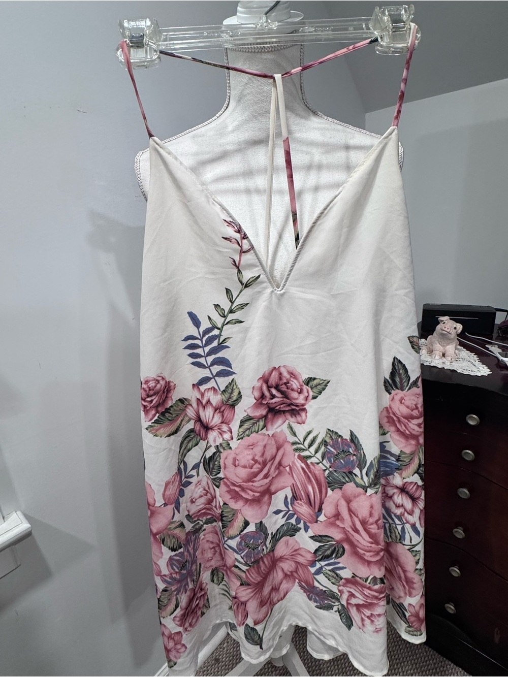 The Vintage Shop Cream Slip Dress with Pink Floral Print
